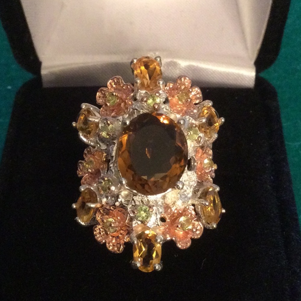 Genuine Cognac Quartz, Citrine & Peridot Ring - Picture 2 of 10